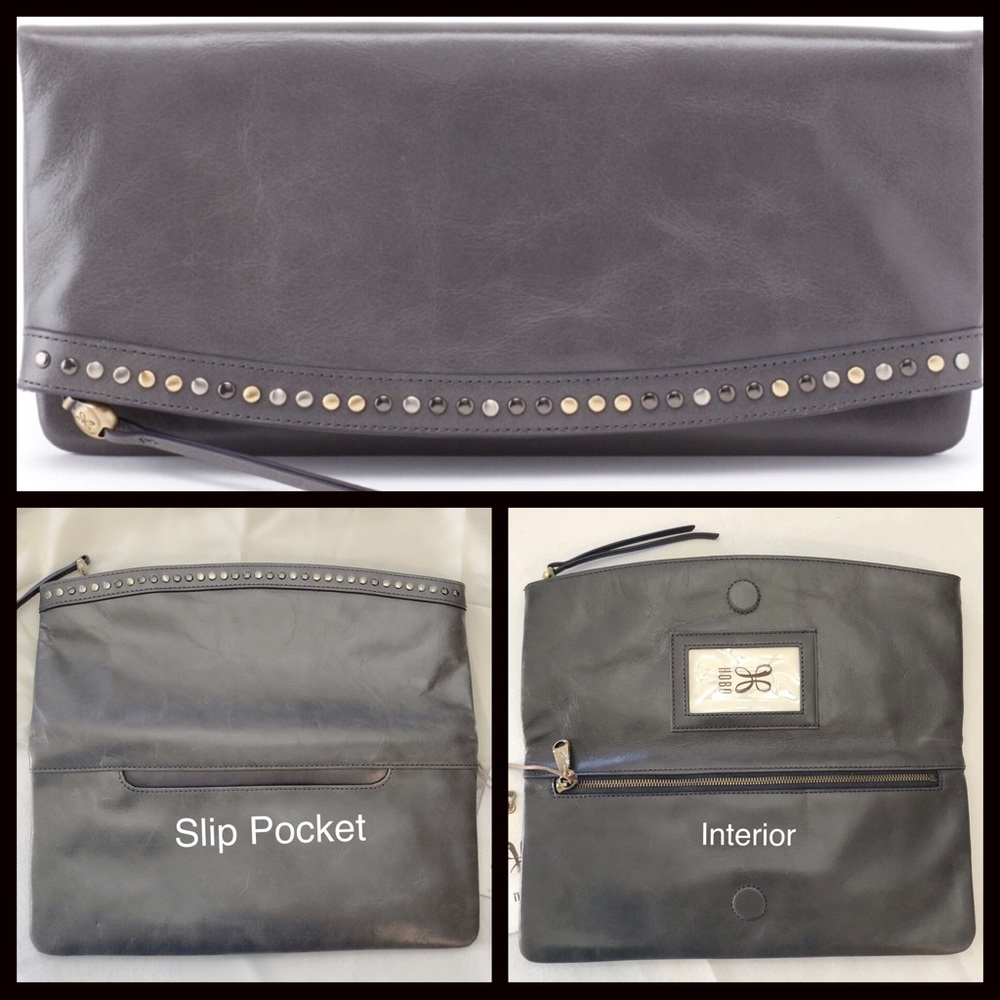 NWT HOBO Zeal Studded Clutch Handbag Graphite Gray - Picture 2 of 8